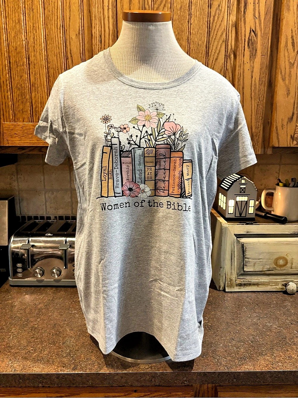 ✅ Women's T-Shirt Floral Graphic Tee Gray Large Christian shir
